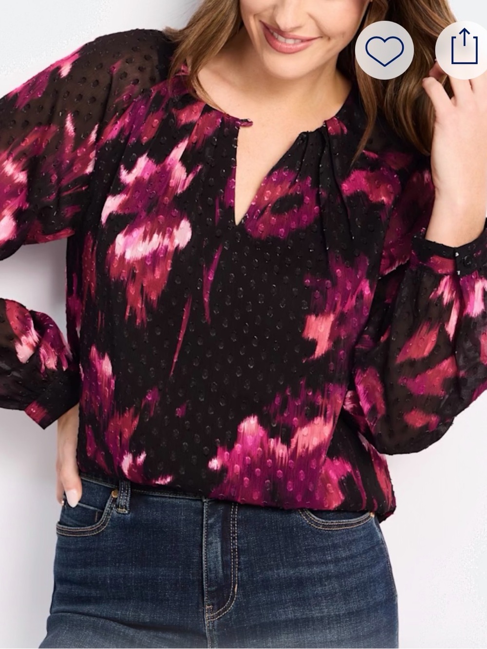Calvin Klein Black & Magenta Printed Long-Sleeve Blouse